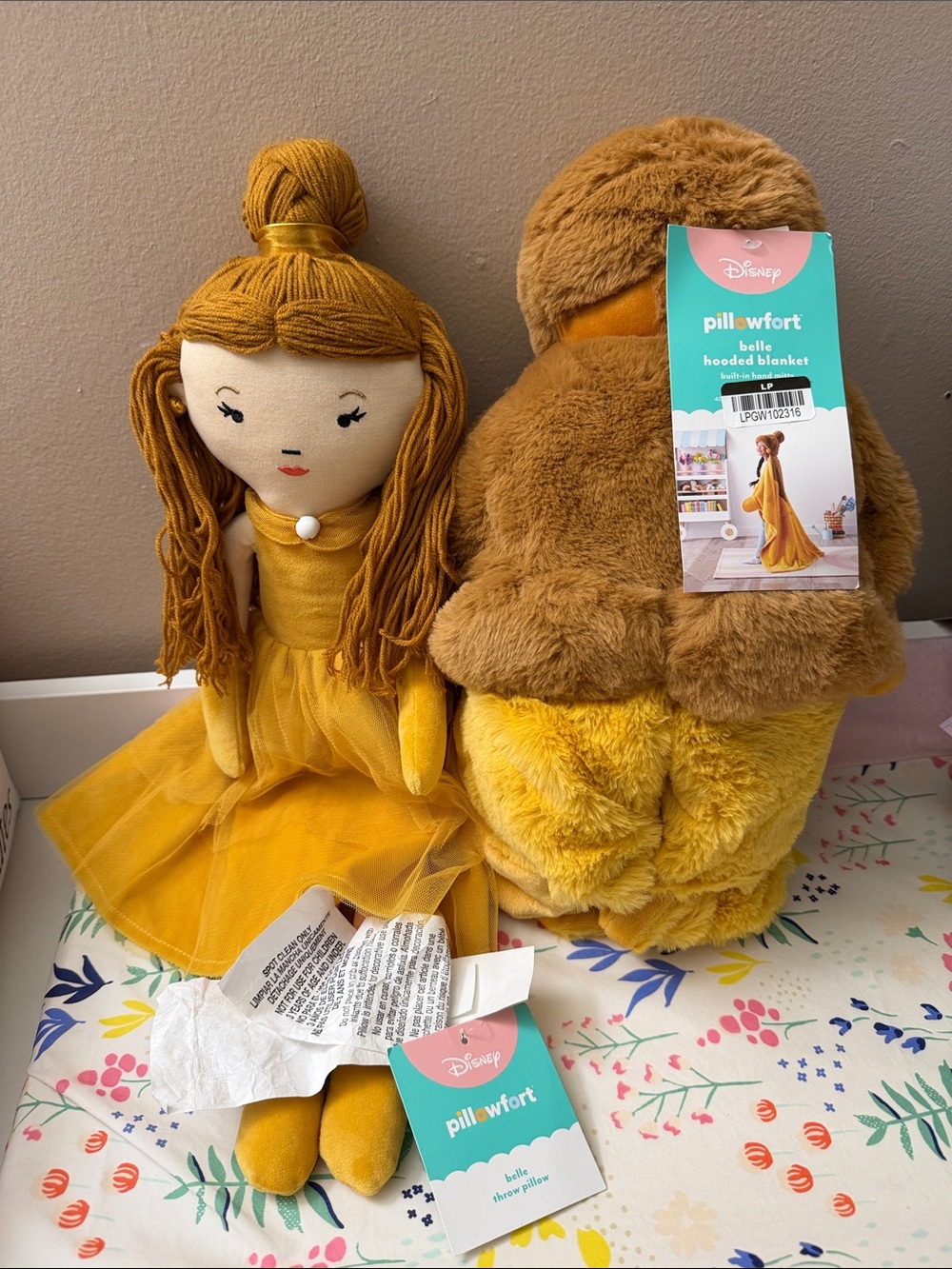 Pillowfort Disney Belle Plush Doll and Hooded Blanket Set - Yellow and Brown